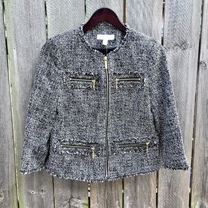 *NWT MIchael Kors | Grey Tweed Raw Hem Front Zip Blazer Size 6